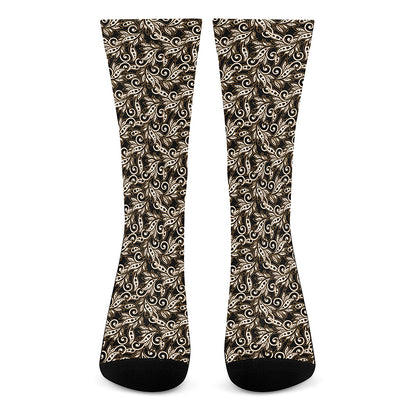 Dark Western Floral Pattern Print Crew Socks
