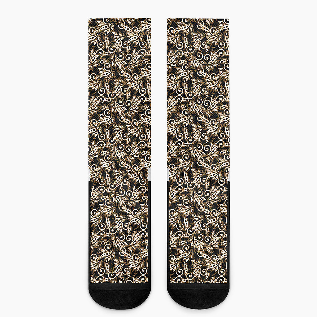 Dark Western Floral Pattern Print Crew Socks