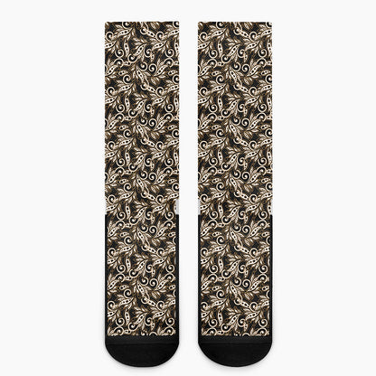 Dark Western Floral Pattern Print Crew Socks