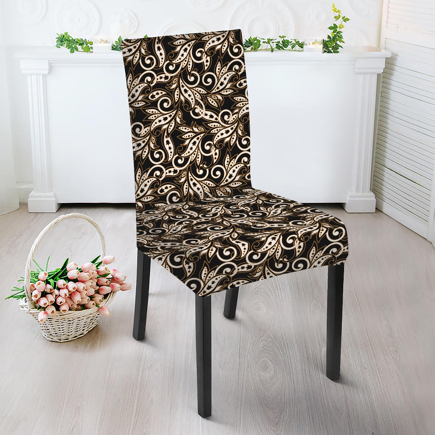 Dark Western Floral Pattern Print Dining Chair Slipcover