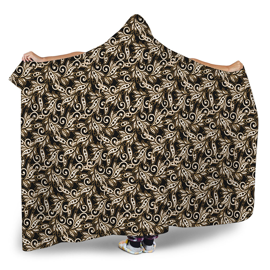 Dark Western Floral Pattern Print Hooded Blanket