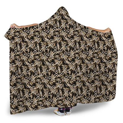 Dark Western Floral Pattern Print Hooded Blanket