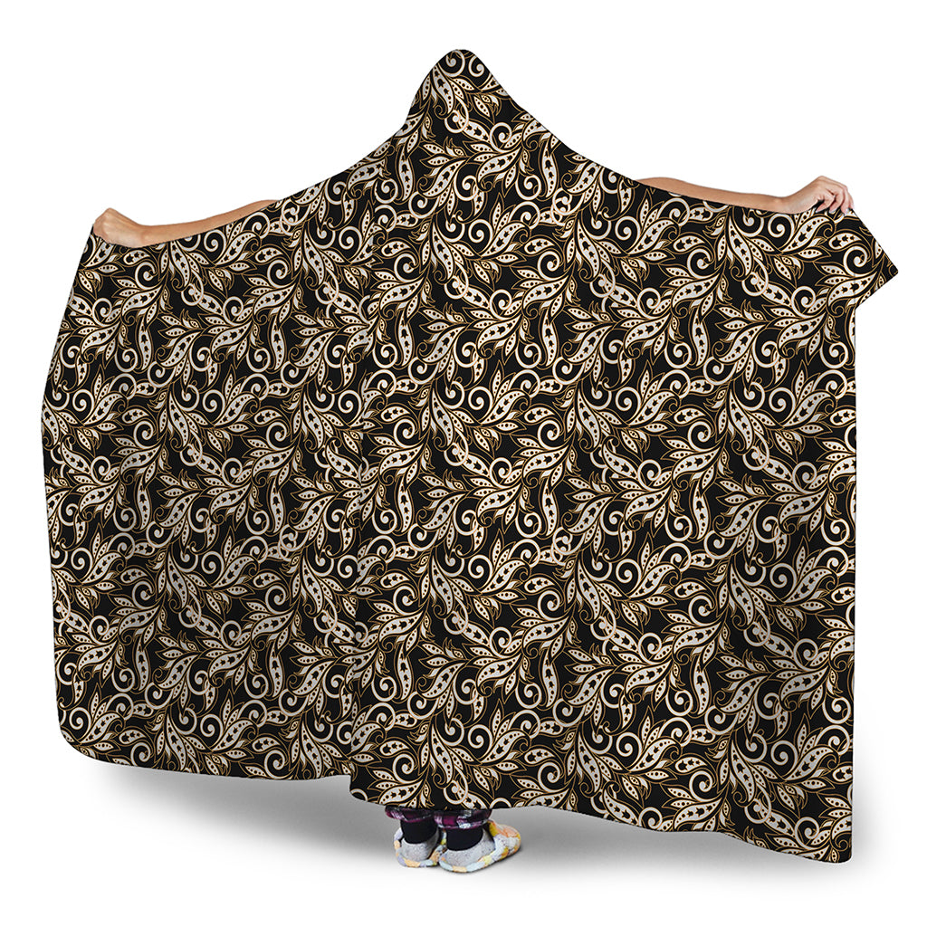 Dark Western Floral Pattern Print Hooded Blanket
