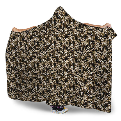 Dark Western Floral Pattern Print Hooded Blanket