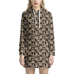 Dark Western Floral Pattern Print Hoodie Dress