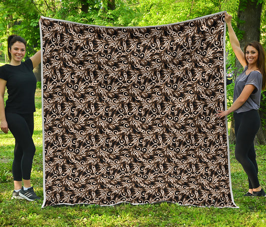 Dark Western Floral Pattern Print Quilt
