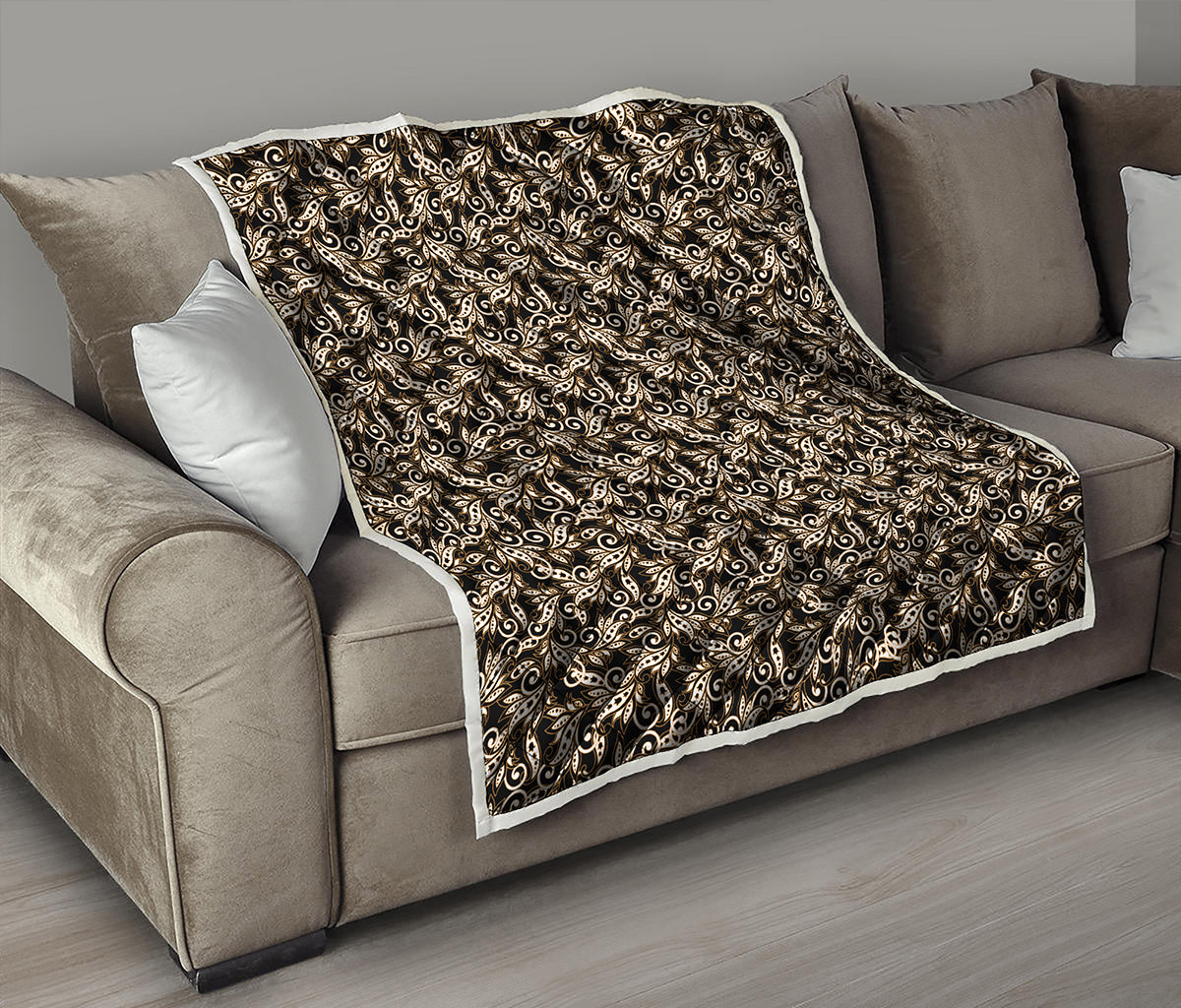 Dark Western Floral Pattern Print Quilt