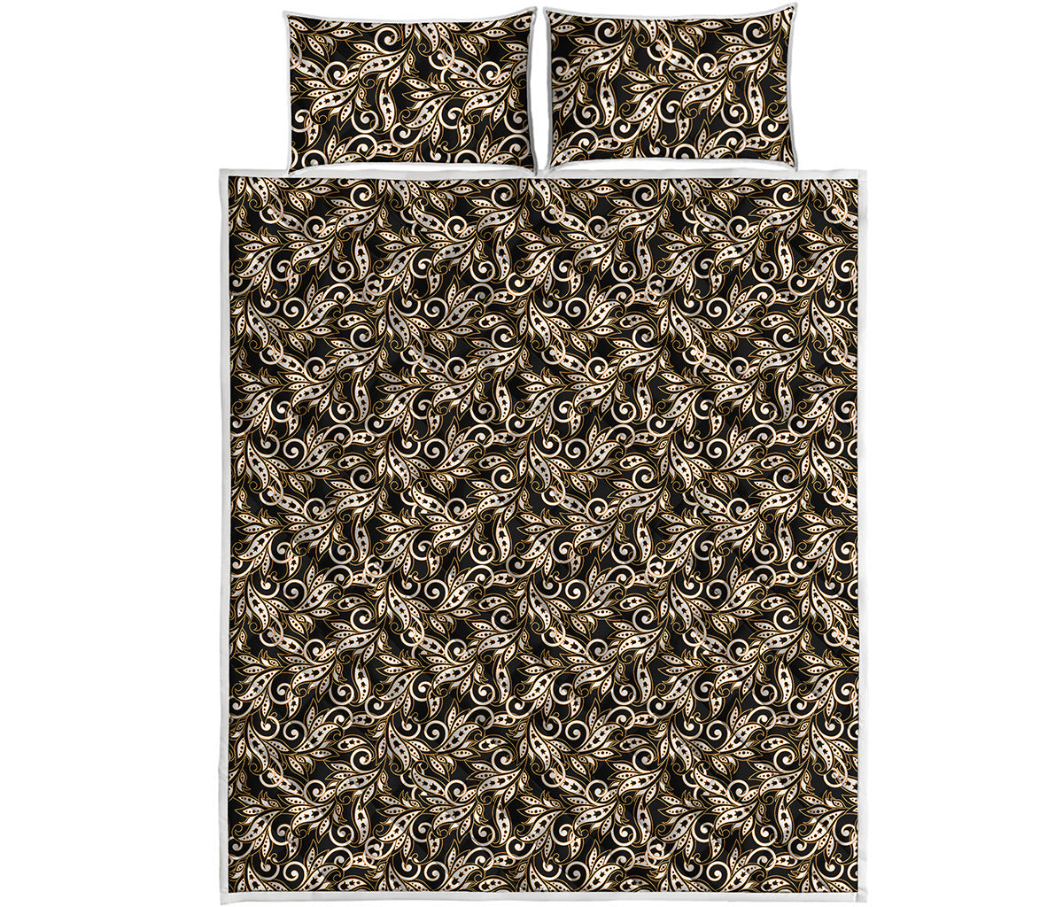 Dark Western Floral Pattern Print Quilt Bed Set