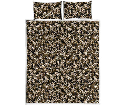 Dark Western Floral Pattern Print Quilt Bed Set