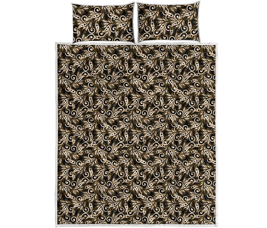 Dark Western Floral Pattern Print Quilt Bed Set
