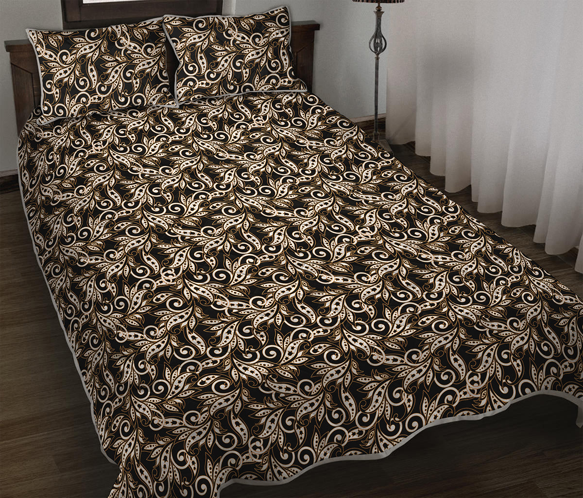 Dark Western Floral Pattern Print Quilt Bed Set