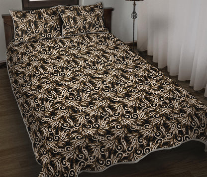Dark Western Floral Pattern Print Quilt Bed Set