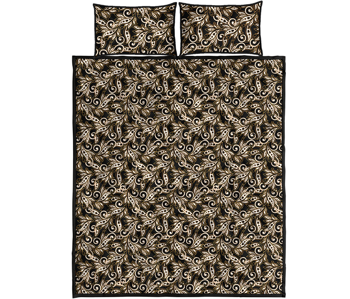 Dark Western Floral Pattern Print Quilt Bed Set