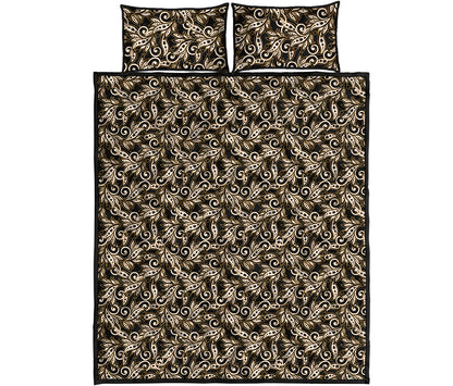 Dark Western Floral Pattern Print Quilt Bed Set