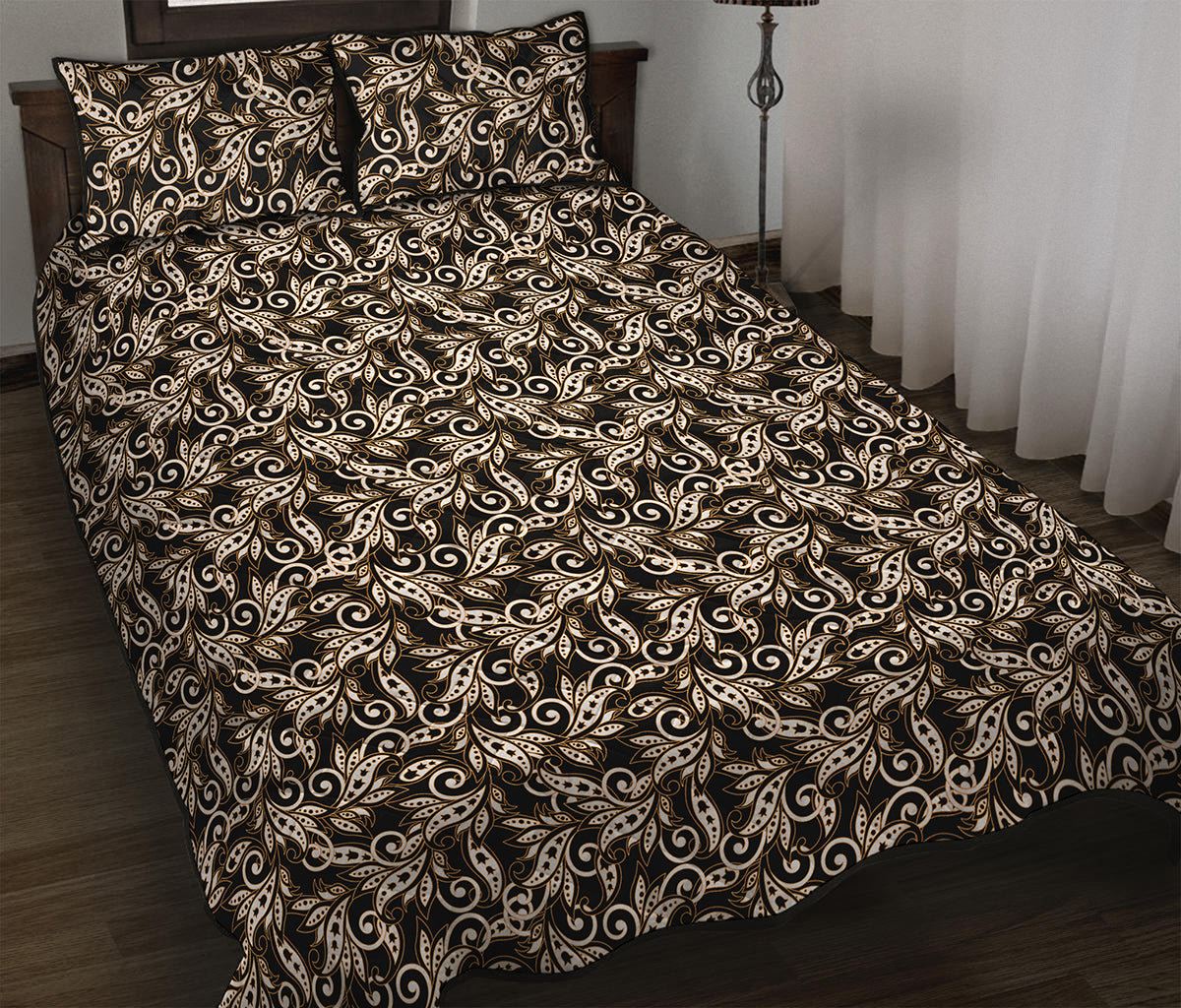 Dark Western Floral Pattern Print Quilt Bed Set