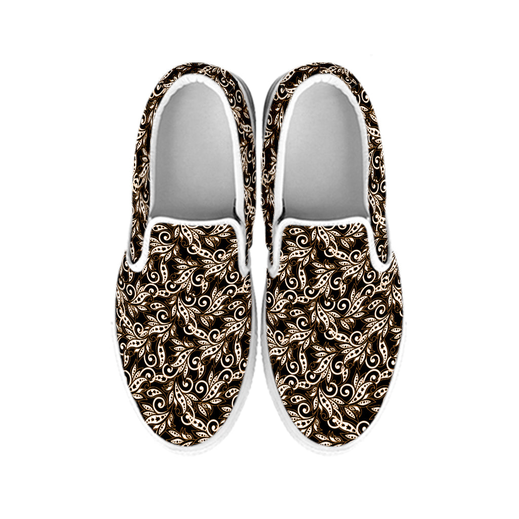 Dark Western Floral Pattern Print White Slip On Shoes