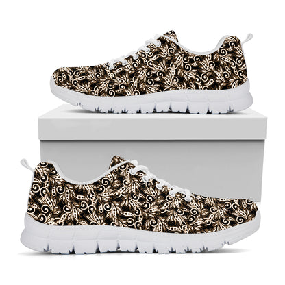 Dark Western Floral Pattern Print White Sneakers