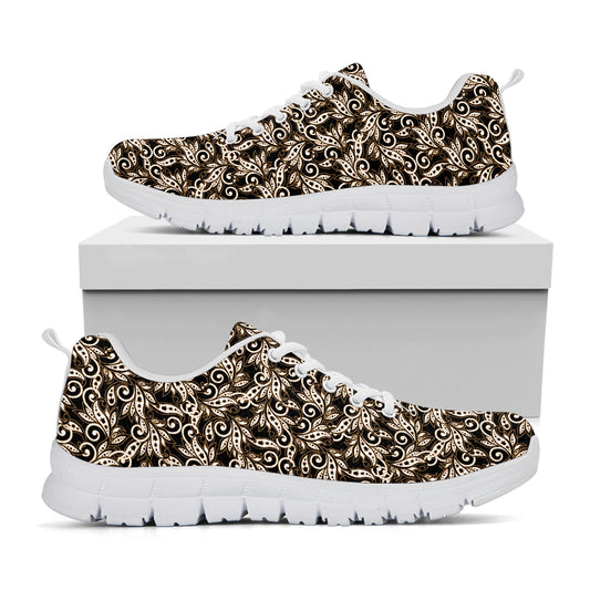 Dark Western Floral Pattern Print White Sneakers