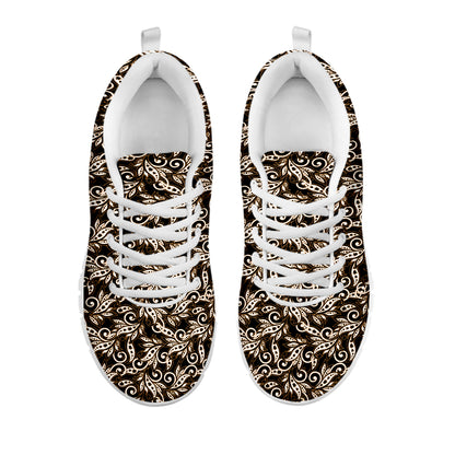 Dark Western Floral Pattern Print White Sneakers