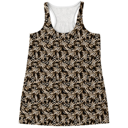 Dark Western Floral Pattern Print Women's Racerback Tank Top