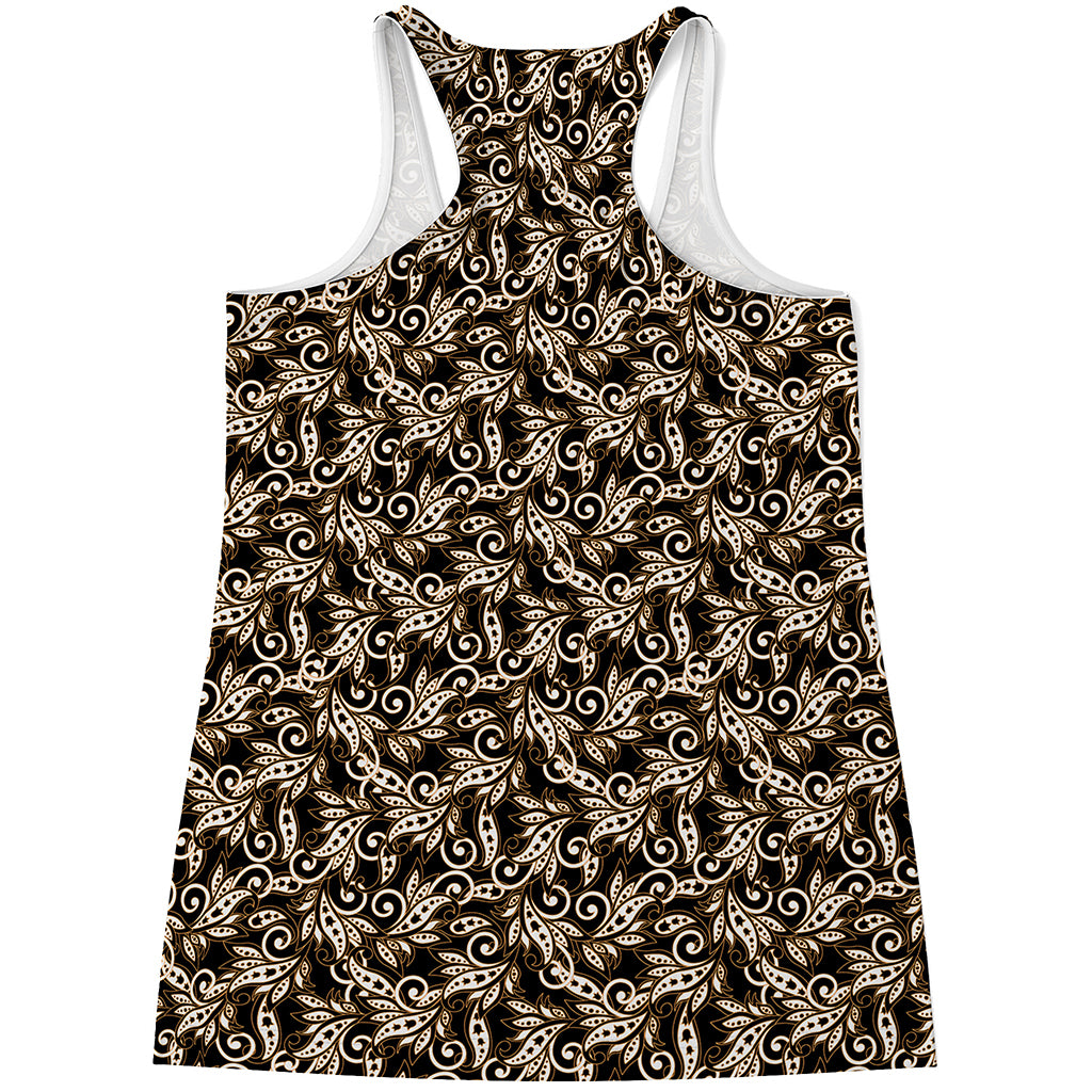 Dark Western Floral Pattern Print Women's Racerback Tank Top