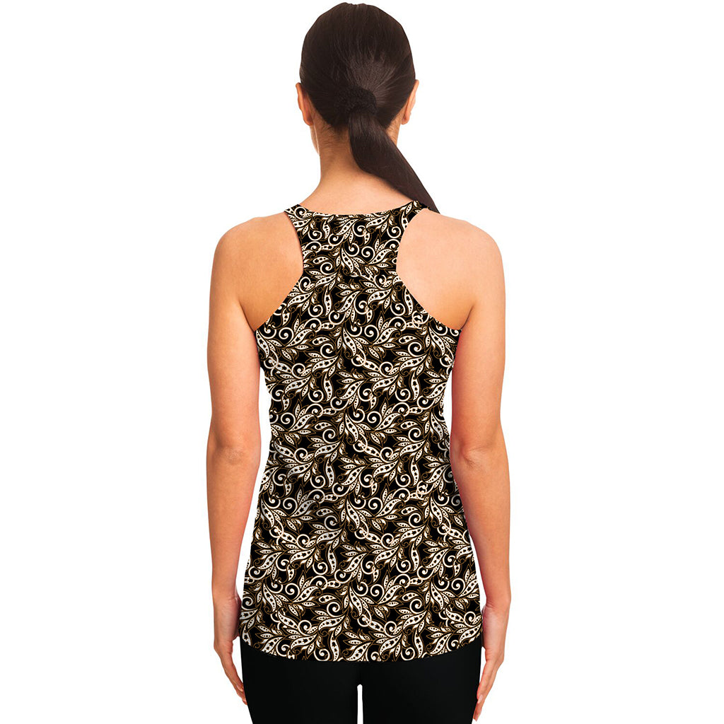 Dark Western Floral Pattern Print Women's Racerback Tank Top