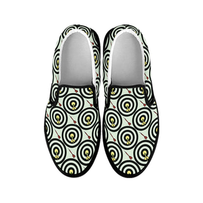 Dartboard Cartoon Pattern Print Black Slip On Shoes