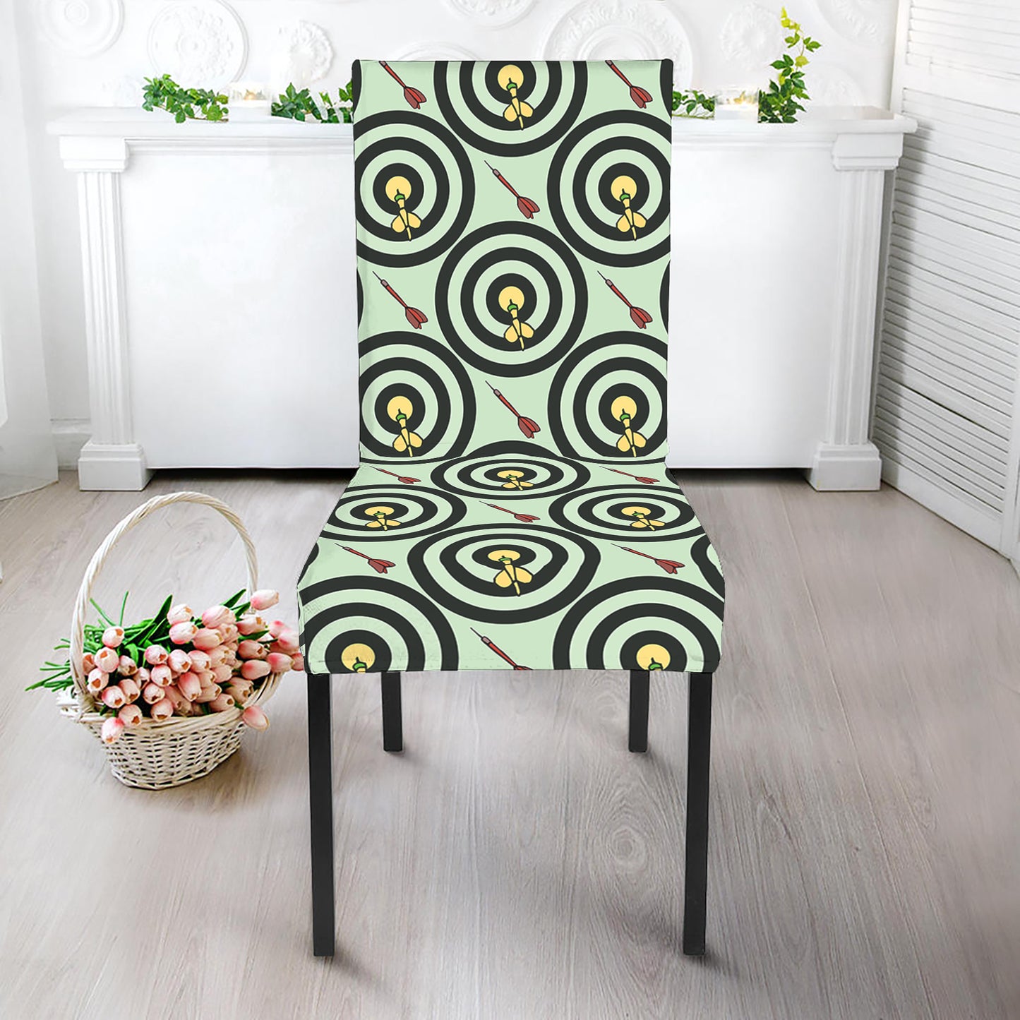 Dartboard Cartoon Pattern Print Dining Chair Slipcover