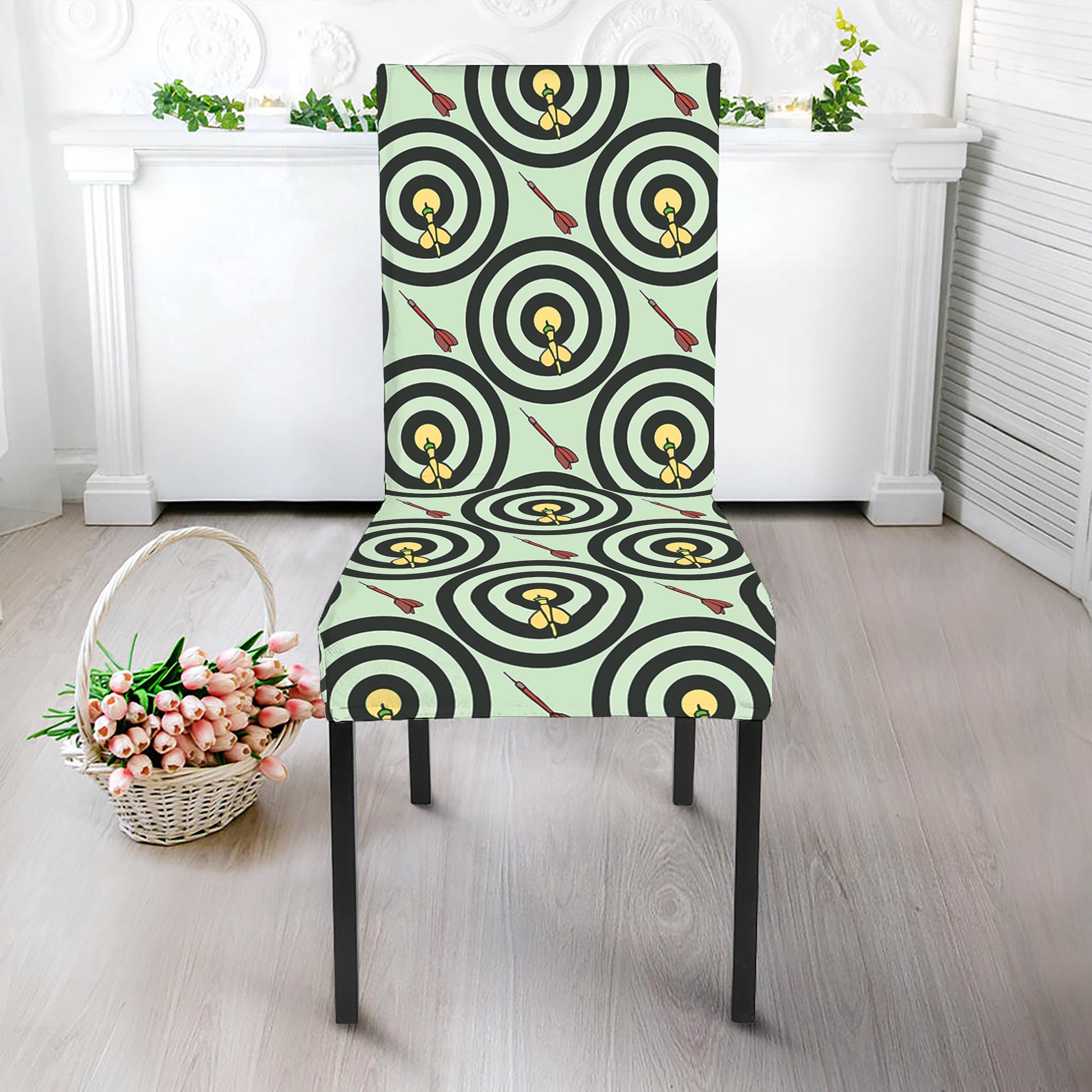 Dartboard Cartoon Pattern Print Dining Chair Slipcover