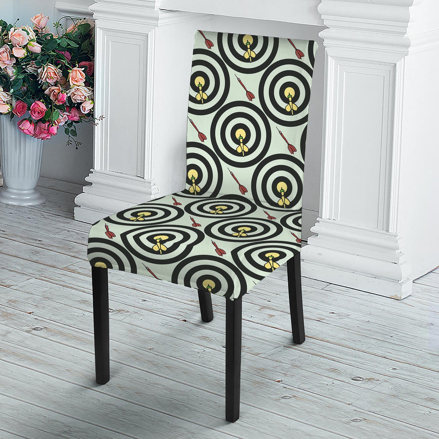 Dartboard Cartoon Pattern Print Dining Chair Slipcover