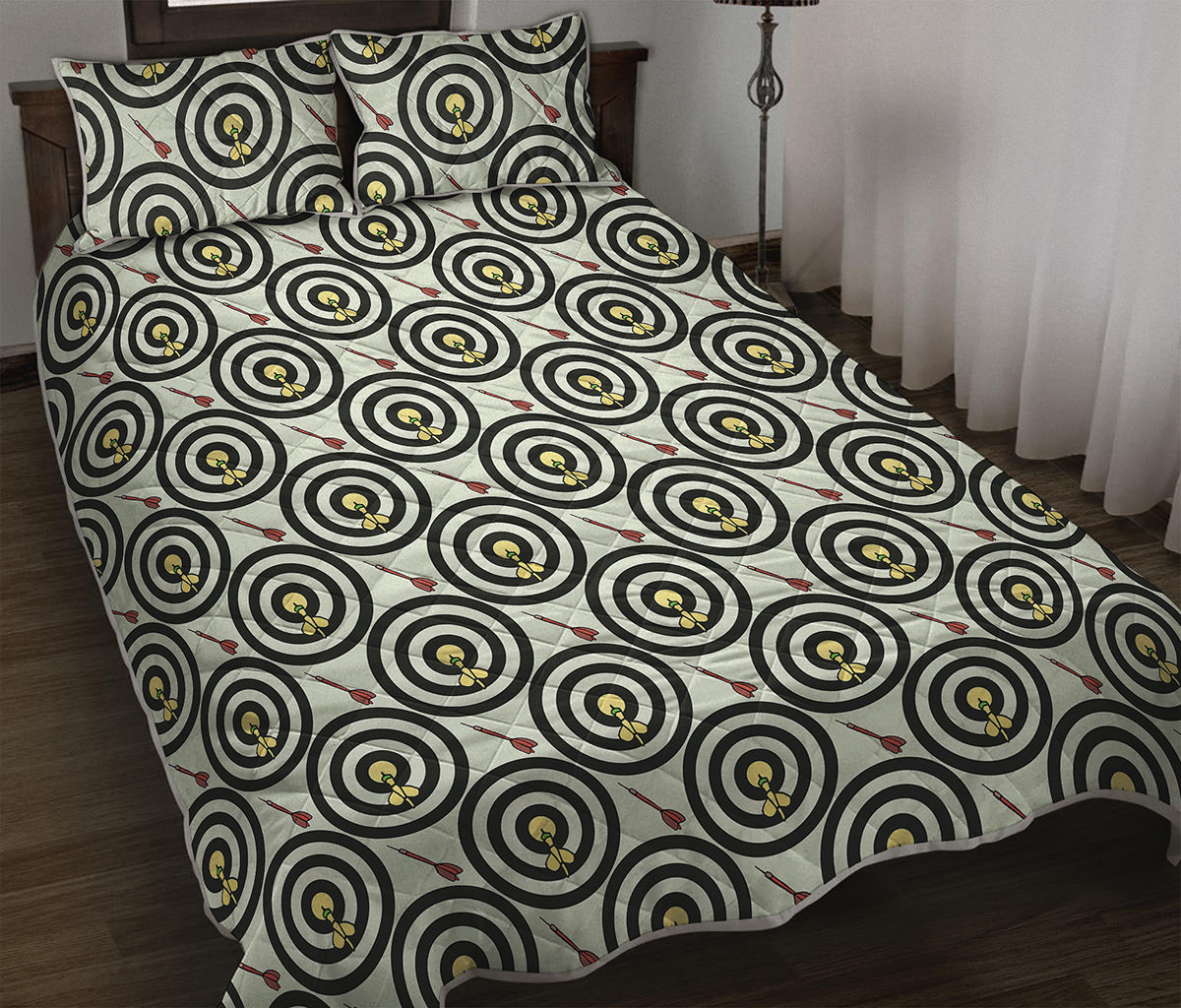 Dartboard Cartoon Pattern Print Quilt Bed Set