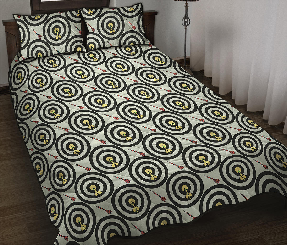 Dartboard Cartoon Pattern Print Quilt Bed Set