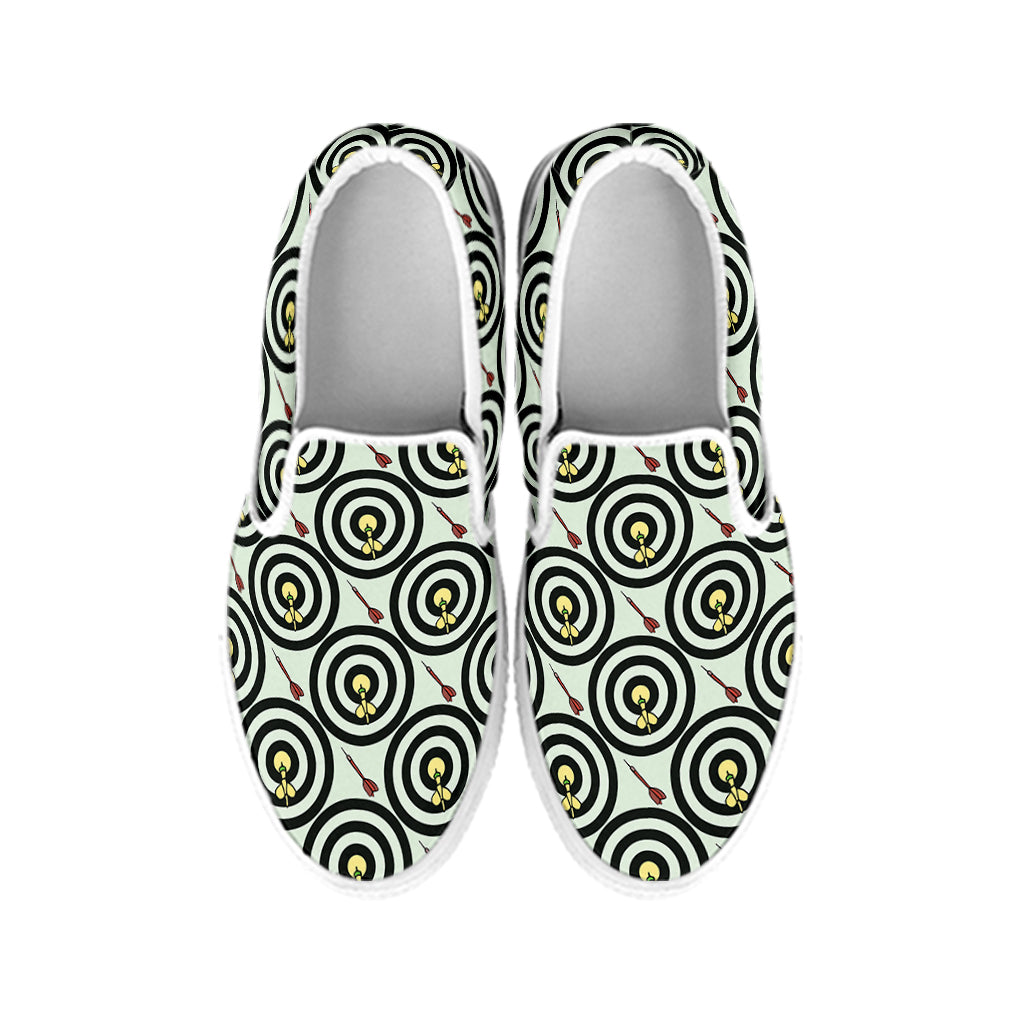 Dartboard Cartoon Pattern Print White Slip On Shoes