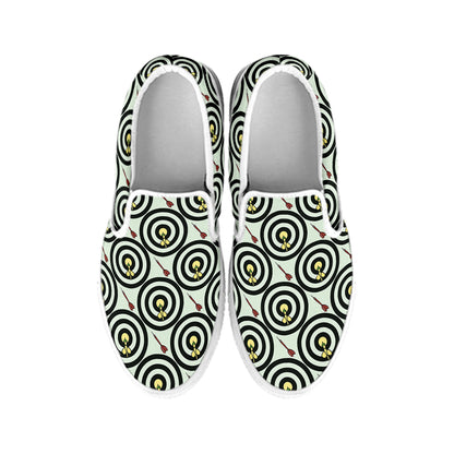 Dartboard Cartoon Pattern Print White Slip On Shoes