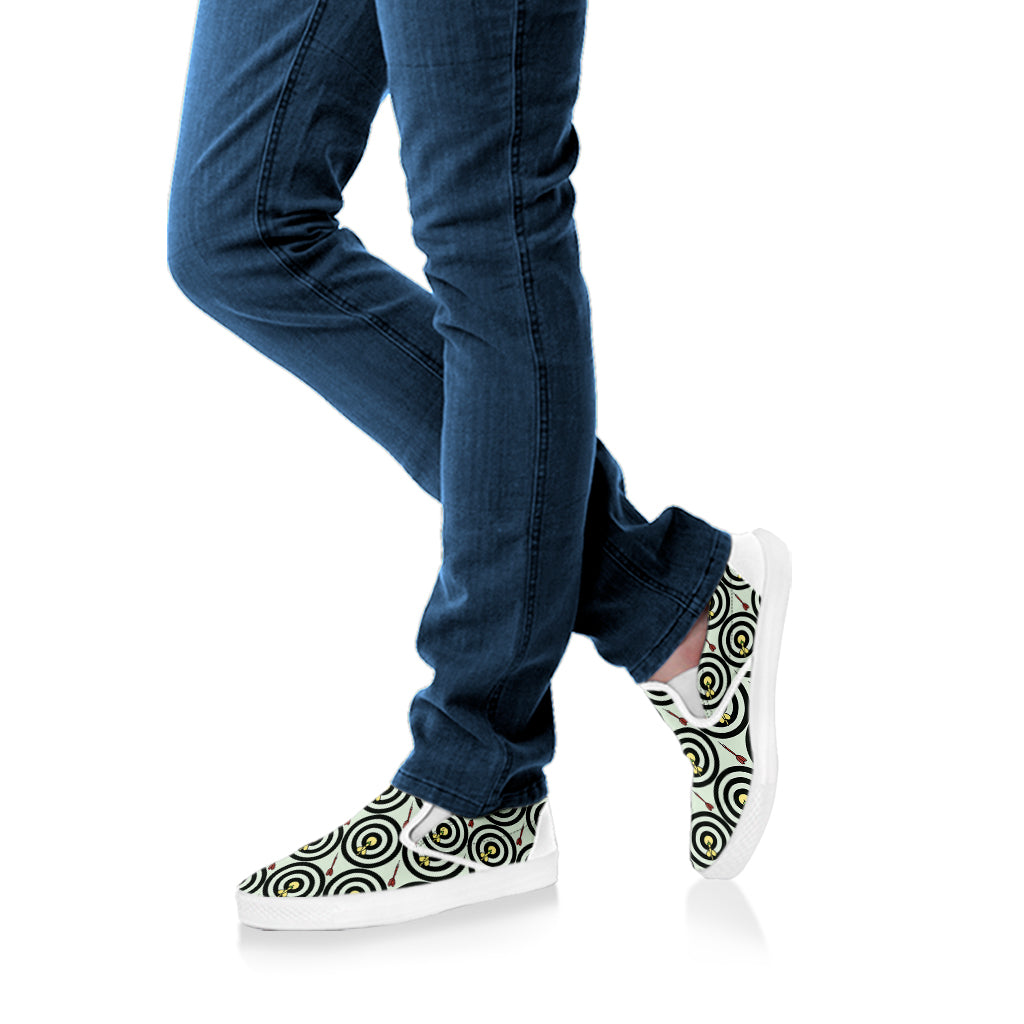 Dartboard Cartoon Pattern Print White Slip On Shoes