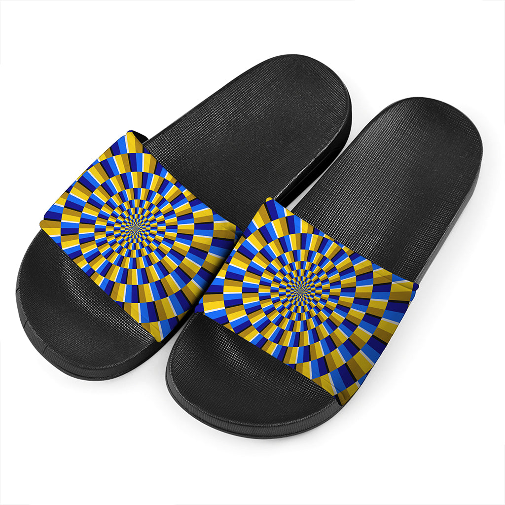 Dartboard Moving Optical Illusion Black Slide Sandals