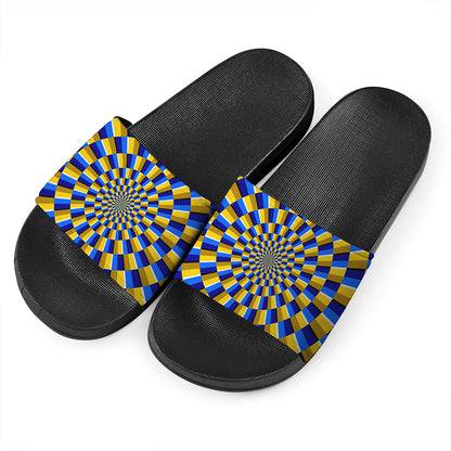 Dartboard Moving Optical Illusion Black Slide Sandals