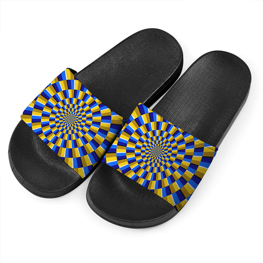 Dartboard Moving Optical Illusion Black Slide Sandals