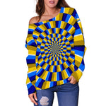 Dartboard Moving Optical Illusion Off Shoulder Sweatshirt GearFrost