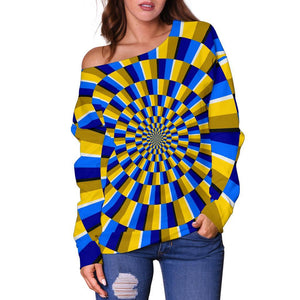 Dartboard Moving Optical Illusion Off Shoulder Sweatshirt GearFrost