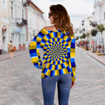 Dartboard Moving Optical Illusion Off Shoulder Sweatshirt GearFrost