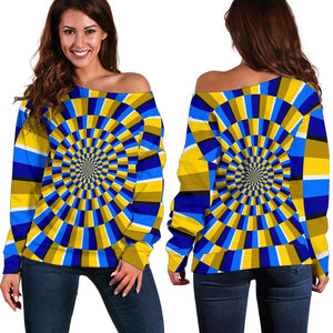 Dartboard Moving Optical Illusion Off Shoulder Sweatshirt GearFrost