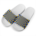Dartboard Moving Optical Illusion White Slide Sandals