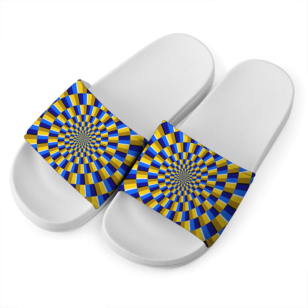 Dartboard Moving Optical Illusion White Slide Sandals