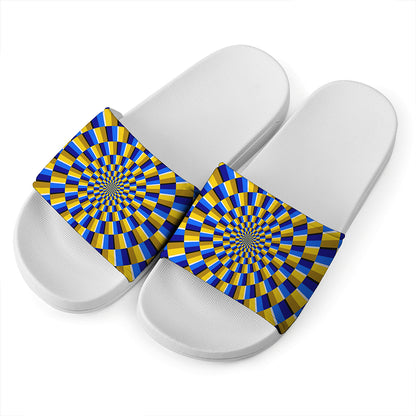 Dartboard Moving Optical Illusion White Slide Sandals