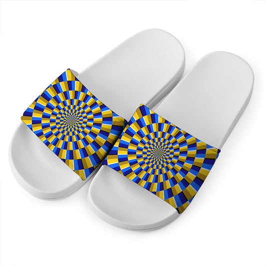 Dartboard Moving Optical Illusion White Slide Sandals
