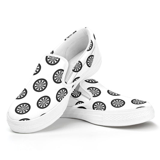 Dartboard Pattern Print White Slip On Shoes