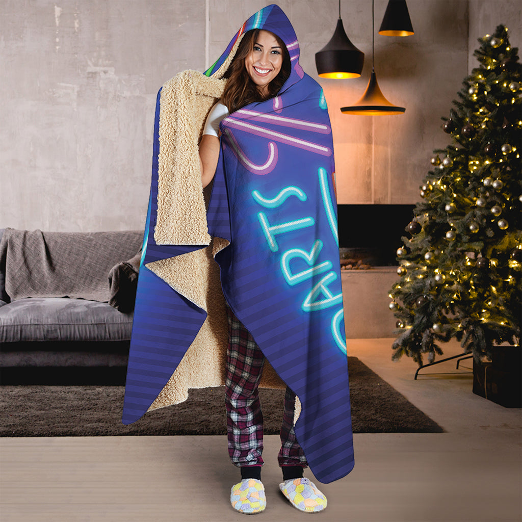 Darts Bar Sign Print Hooded Blanket