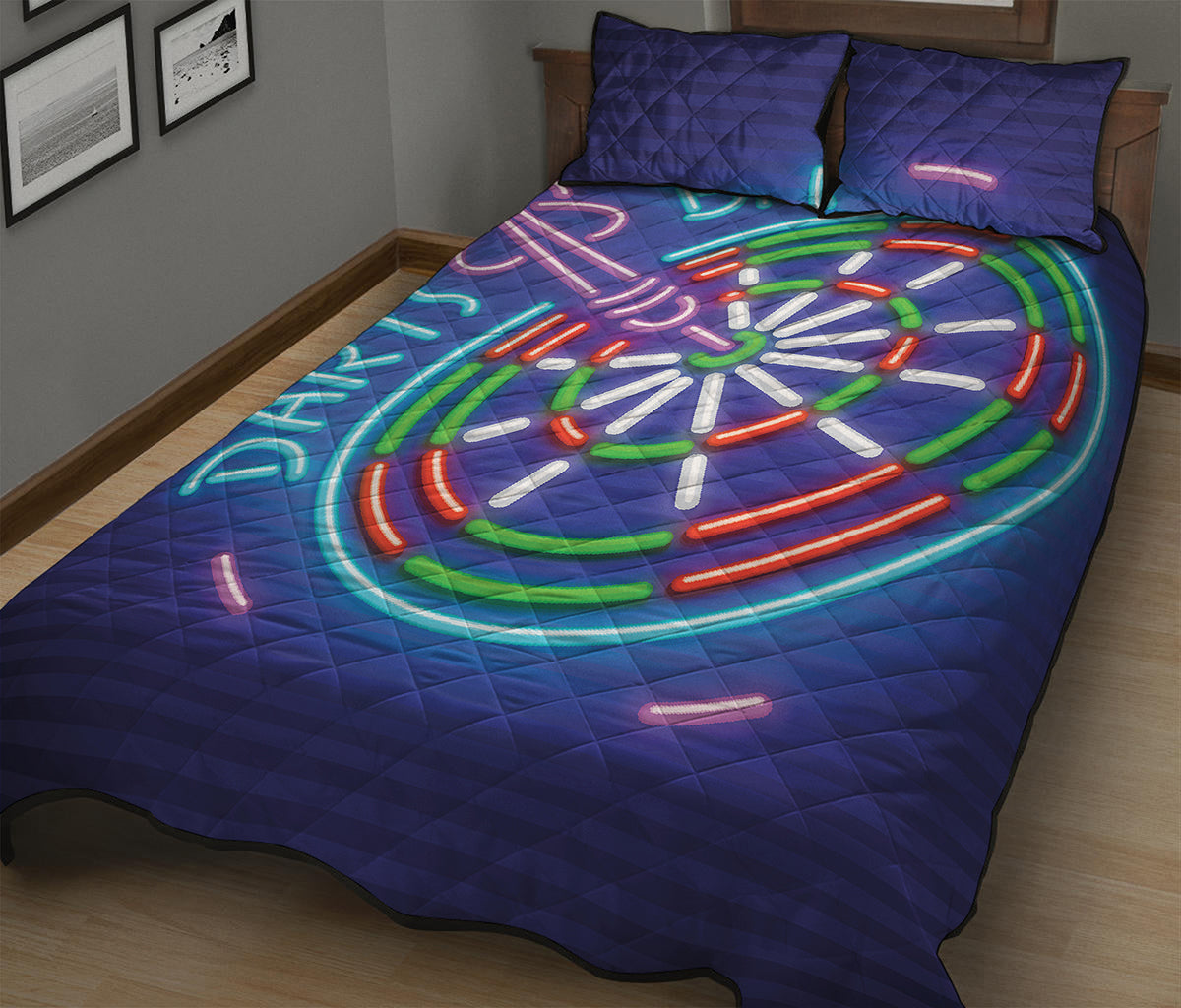 Darts Bar Sign Print Quilt Bed Set
