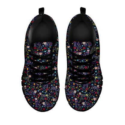 Day Of The Dead Calavera Cat Print Black Sneakers